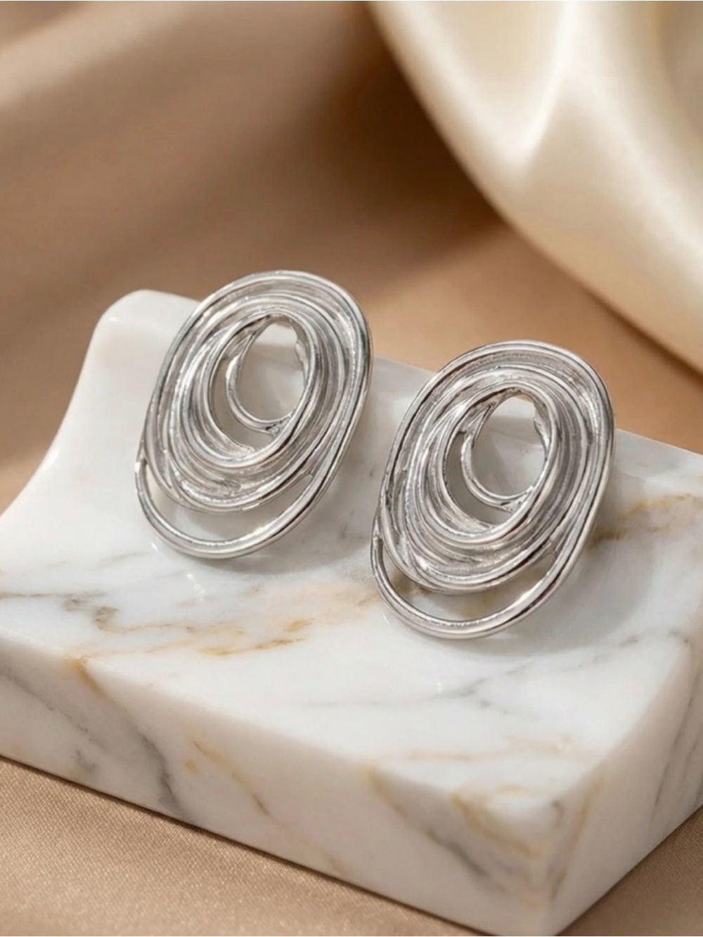 Silver Swirl Earrings Stainless Steel - Picture 3 of 4